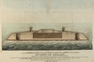 Darstellung des französischen Floßes, das 1798 Großbritannien erobern sollte (Gravur)