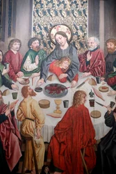 Katholische Kirche Saint-Pierre le Vieux, Christus in seiner Passion, Das letzte Abendmahl, Gemälde von Henri Lutzelman 15. Jahrhundert, Straßburg, Frankreich (Foto)