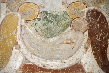 Abtei Saint-Savin, romanische Malerei: Beerdigung, Saint-Savin-sur-Gartempe, Frankreich