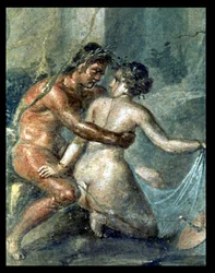 Satyr und Mänade, Detail aus einem Wandgemälde in Pompeji