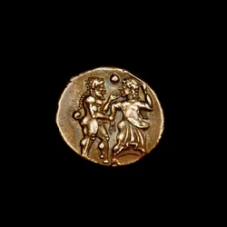 Silberstater Münze, Antikes Griechenland, Inseln vor Thrakien Thasos, 500 v. Chr. Bedeutendes Meisterwerk der klassischen Antike mit exquisiten Bacchantengestalten (Foto)