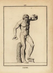 Statue eines Fauns bei einer Bacchanalischen Orgie mit Zimbeln und Scabellum