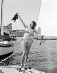 Die Schauspielerin Sanghe Gianna am Strand von Venedig Lido - 1951
