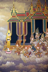 Das Leben des Buddha, Wandfresko, Wat Botum Tempel, Phnom Penh, 2022 (Foto)