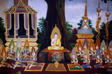 Das Leben des Buddha, Wandfresko, Wat Botum Tempel, Phnom Penh, 2022 (Foto)