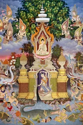 Das Leben des Buddha, Wandfresko, Wat Maniratanaram Kloster, Phnom Penh, 2022 (Foto)