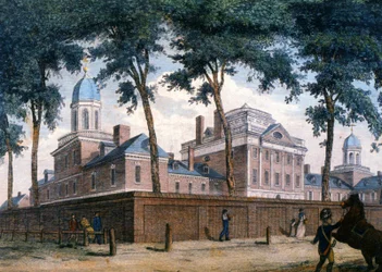 Das Pennsylvania Hospital in Philadelphia, um 1800 (Gravur)