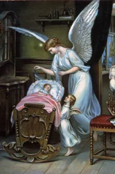 Der Schutzengel wacht über das Neugeborene, Ende des 19. Jahrhunderts