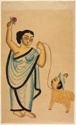 Der Schafliebhaber: eine Kurtisane hält eine Rose in ihrer rechten Hand und führt ein Schaf mit einem menschlichen Kopf, ca. 1865