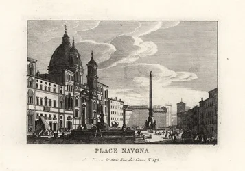 Ansicht der Piazza Navona, mit dem Brunnen, ägyptischem Obelisk und der Kirche Sant
