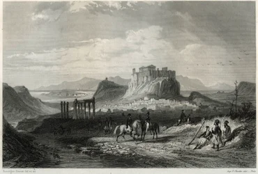 Ansicht der Stadt Athen im 19. Jahrhundert, dominiert von der Akropolis, im Buch über das Mittelmeer von Louis Enault (1824-1900), einem französischen Journalisten und Reisenden