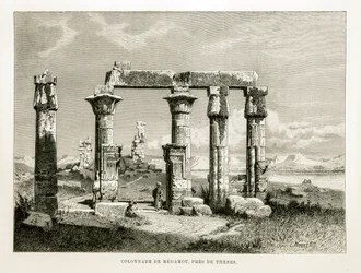 Ansicht der Ruinen des Medamot-Tempels in der Nähe von Theben, Ägypten - Illustration aus dem Atlas von Ägypten