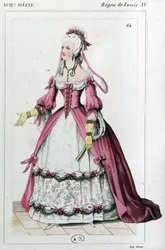 Frau in einem Kleid wie Mme de Pompadour, ca. 1810 (Gravur)