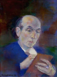 Schriftsteller und Dichter Joe Bousquet (1897-1950) in seinem Zimmer in Carcassonne (Aude). Der Dichter ist schreibend im Bett liegend dargestellt. Porträt von Jean Camberoque (1917-2001)