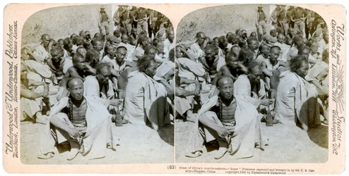 Boxer-Gefangene, gefangen und gebracht von der US 6. Kavallerie, Tientsin, China, 1901
