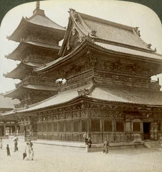 Staatliche Pracht des Shitenno-ji-Tempels, Osaka, Japan, 1904