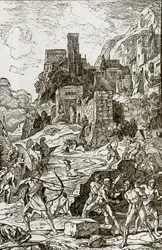 Wikinger greifen die Kelten an, Illustration aus Die Geschichte des Menschen von J.W. Buel