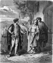 Kostüme des 15. Jahrhunderts. Gravur des 19. Jahrhunderts.