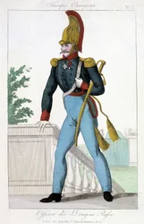 Illustration des 19. Jahrhunderts, die einen Offizier der russischen Drachen darstellt