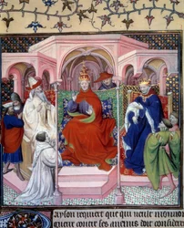 Ein Konzil unter Vorsitz von Papst Clemens V. (Miniatur aus „La Fleur des histoires de la terre d