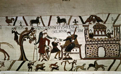 Ein Bote zu Herzog Wilhelm (1027 - 1087) - Teppich von Bayeux, bekannt als Stickerei der Königin Mathilde