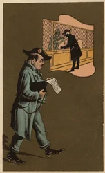Ein Steuerinspektor, anonyme Chromolithografie, Ende des 19. Jahrhunderts.