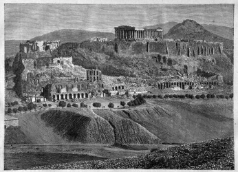 Akropolis von Athen 1881 - Akropolis von Athen im Jahr 1881 - Gravur