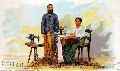 Werbung für Nähmaschinen von Singer, Ceylon (heutiges Sri Lanka). 1892