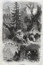 Äolische Harfe - Windharfe - Arpa eolia - Windharfe - Musikinstrument, das vom Wind gespielt wird - Gravur von 1860