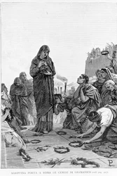 Agrippina die Ältere (14 v. Chr. - 33) bringt die Asche ihres Mannes Germanicus nach Rom, um von Tiberius Gerechtigkeit für seinen Tod zu fordern