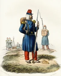 Algerien, leichte Infanterie der französischen Armee Afrikas während der Expedition 1830. In „Storia d