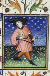 Allegorische Darstellung des Monats April - Ein Mann pflückt Gänseblümchen