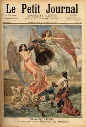 Allegorie zur Feier der Rückkehr der Osterklingeln, mit der Darstellung der Kinder von Elsass und Lothringen (Elsass-Lothringen) in traditionellen Kostümen, während diese Regionen zwischen dem Deutschen Reich, das sie verwaltet, und Frankreich umstritten s