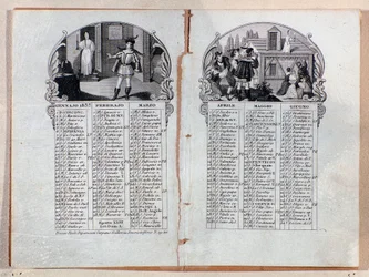 Almanach-Kalender des Jahres 1837, dekoriert mit Szenen aus der Oper La sonnambula, von Vincenzo Bellini