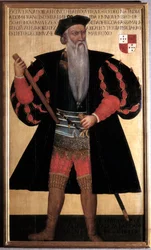 Porträt von Alphonse (Alfonso oder Afonso) de Albuquerque (1453-1515), der Große. Portugiesischer Navigator und Entdecker. Gemälde aus dem 16. Jahrhundert. Lissabon, Nationalmuseum für antike Kunst