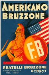 Americano Bruzzone Alkoholwerbung mit einer amerikanischen Flagge (Chromolithografie, Ende des 19. Jahrhunderts)
