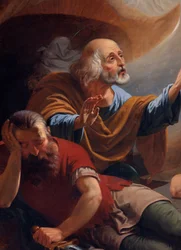 Ein Engel befreit den heiligen Petrus aus dem Gefängnis, gezeichnet von F. Devigne (?)