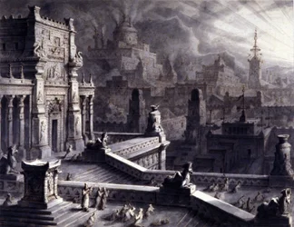 Antike Stadt Persepolis im persischen Achämenidenreich, gegründet von Darios I. im 6. Jahrhundert v. Chr. Sie wurde 331 v. Chr. von Alexander dem Großen geplündert und niedergebrannt. Illustration aus dem 19. Jahrhundert.