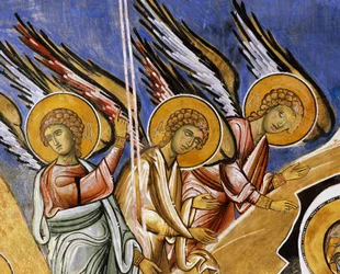 Engel der Verkündigung, Fresko (1192), Panayia Tou Araka Kirche (Kirche Unserer Lieben Frau von Erbsen) (Unesco-Welterbeliste, 2001), Lagoudhera, Troodos-Gebirge, Zypern