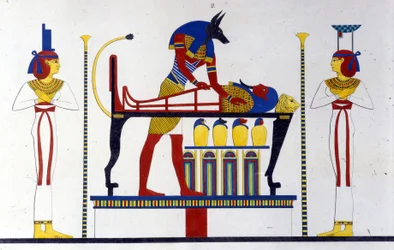 Anubis und eine Mumie - in „Denkmäler von Ägypten und Obernubien“ von Ippolito Rosellini