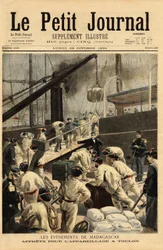 Bewaffnung in Toulon der Kreuzer Dupetit-Thouars und Laperouse und Einschiffung von 15.000 Truppen für eine Expedition nach Madagaskar