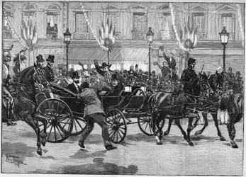 Ermordung des Präsidenten der Republik Sadi Carnot (1837-1894) durch den Anarchisten Caserio am 24. Juni 1894