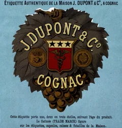 Authentisches Etikett von J. Dupont & Co, Cognac. Ausgabe 1882