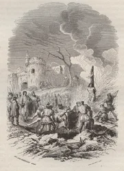 Baldwin V., Graf von Flandern (1012-1067), stellt die Polizei in seinen Staaten wieder her - Gravur von 1868 in „Histoire de Belgique von den frühesten Zeiten bis zum Ende der Herrschaft von Leopold I.“ von Théodore Juste (1818-1888) - Private Sammlung