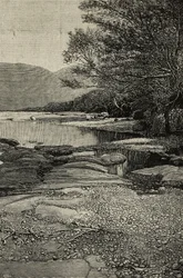 Ufer des Gudda-Flusses, Afrika, Gravur nach einem Foto von V Bottego aus L