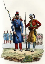 Bataillon der Fremdenlegion, das 1831 nach Algerien entsandt wurde; Bataillon indigener Reiter, das 1841 nach Algerien entsandt wurde. In „Storia d