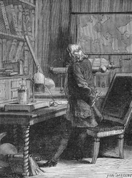 Benjamin Franklin in seinem Physiklabor in Philadelphia. In „Album de la Science“, Éditions Jouvet.