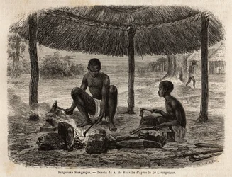 Schmiede der Manganjas (ethnische Gruppe der Zambezi-Region). Gravur zur Illustration von Dr. Livingstone