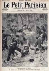 Banditentum in Italien: ein Kampf zwischen Gendarmen und Banditen in Sardinien. (Briganti Sardi, Sardegna) Gravur in „Le Parisien“