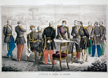 Italienfeldzug 1859: Kriegsrat von Cassano, der das Treffen von Vittorio Emanuele II. und Kaiser Napoleon III. sieht